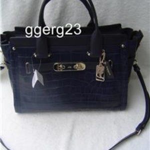 Coach Swagger 47 In Blue Croc Embossed Leather